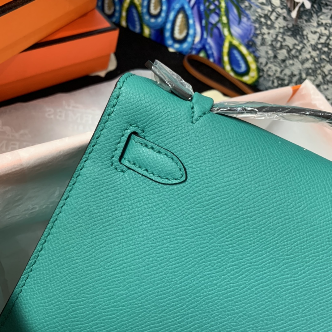 Hermes Mini Kelly Pochette 22cm Bag In Peacock Green Epsom Leather